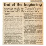 Wrecker Levels First Coppola's Site on Restaurant's 25th Anniversary