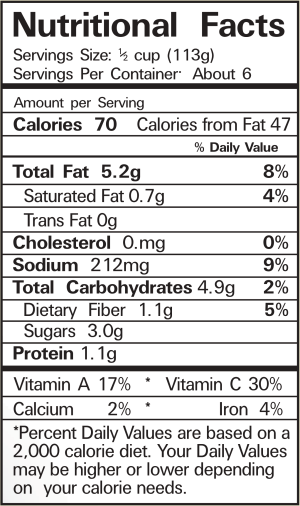 825 Main Marinara Sauce Nutrition Label